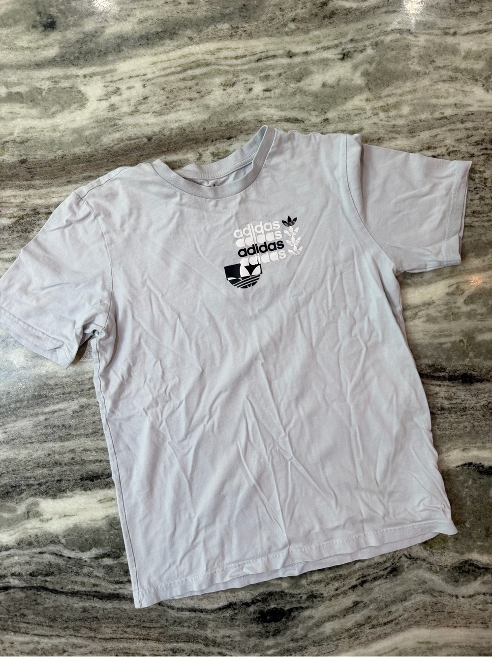 adidas Light Gray Logo Kids Short Sleeve Tee youth large